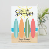Zee Sun TropicalBeach Surfboard Kustkerst Feestdagenkaart (Staand voorkant)