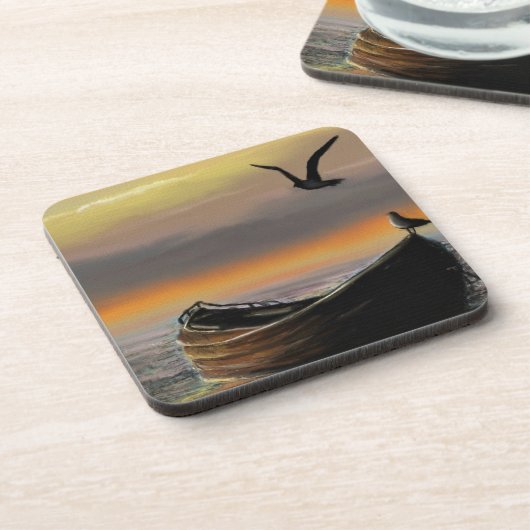 Zee Sunset Boat Seagull Flying Beverage Coaster Bier Onderzetter (Linkerzijde)
