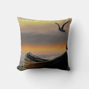 Zee Sunset Boat Seagull Flying Sierkussen