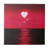 Zee Sunset Love Ceramic Tegel Romantic Heart Tegeltje (Voorkant)