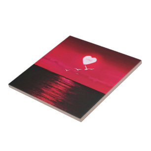 Zee Sunset Love Ceramic Tegel Romantic Heart Tegeltje