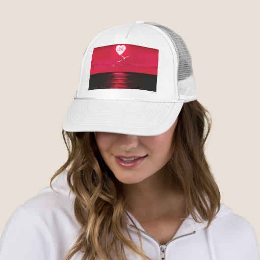 Zee Sunset Love Trucker Hat Heart Romantic Pet (In situ)