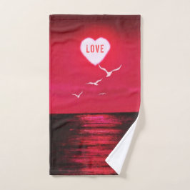Zee Sunset Red Bath set Love Heart Sun Bad Handdoek