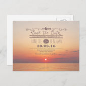 zee Sunset Romantisch Strand Save the Date briefka Aankondigingskaart (Voorkant / Achterkant)
