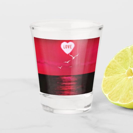 Zee Sunset Shot Glass Heart Sun Love Tekst Shot Glas (Voorkant)
