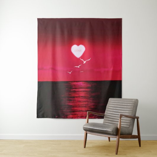 Zee Sunset Tapestry Love Romantic Heart Sun Wandkleed (In situ)