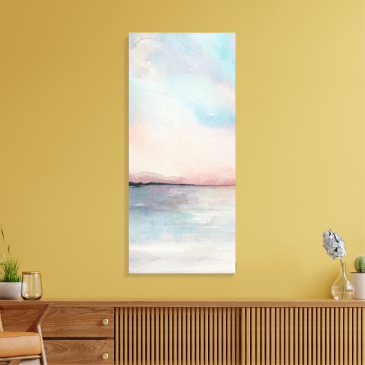 Zee Sunset Triptych - Pastel Waterverven Canvas Afdruk (Insitu (Woonkamer))