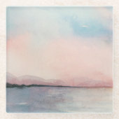 Zee Sunset Triptych - Pastel Waterverven Glazen Onderzetter (Voorkant)