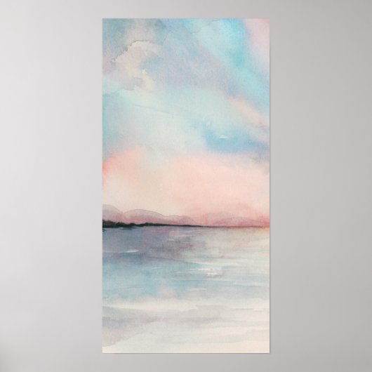 Zee Sunset Triptych - Pastel Waterverven Poster (Voorkant)
