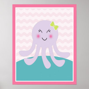 Zee Sweeties Girl Sealife Pink Octopus Art Poster
