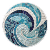 Zee Swirl Beach Wave Abstract Ocean Blue Mosaic Keramische Knop (Voorkant)