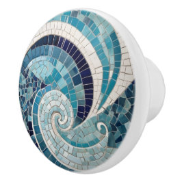 Zee Swirl Beach Wave Abstract Ocean Blue Mosaic Keramische Knop