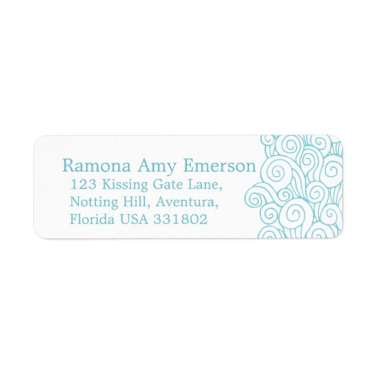 Zee swirl wit slim bruiloft retour antwoord label (Voorkant)