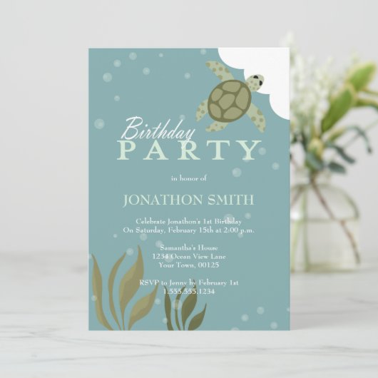 Zee Thema Birthday Party Invitation Kaart (Staand voorkant)