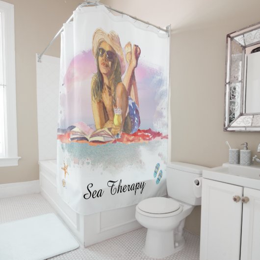 *~* Zee Therapy Beach Young Girl Sun bathe AR29 Douchegordijn (In situ)