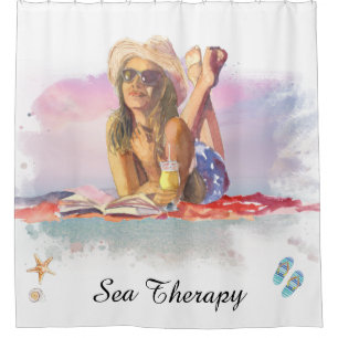 *~* Zee Therapy Beach Young Girl Sun bathe AR29 Douchegordijn
