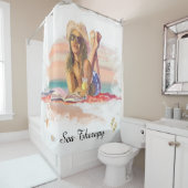 *~ Zee Therapy Beach Young Girl Sun Set AR29 Douchegordijn (In situ)