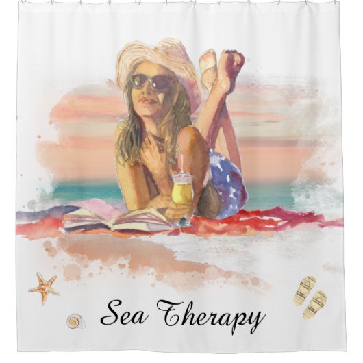 *~ Zee Therapy Beach Young Girl Sun Set AR29 Douchegordijn (Voorkant)