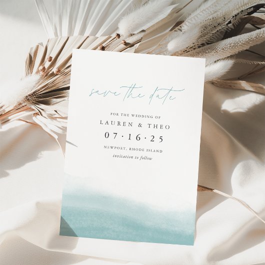 Zee Tides Elegant Simple Coastal Waterverf Save The Date