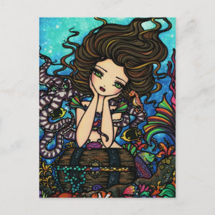 Zee Treasure Chest Mermaid Fairy Fantasy Art Girl Briefkaart