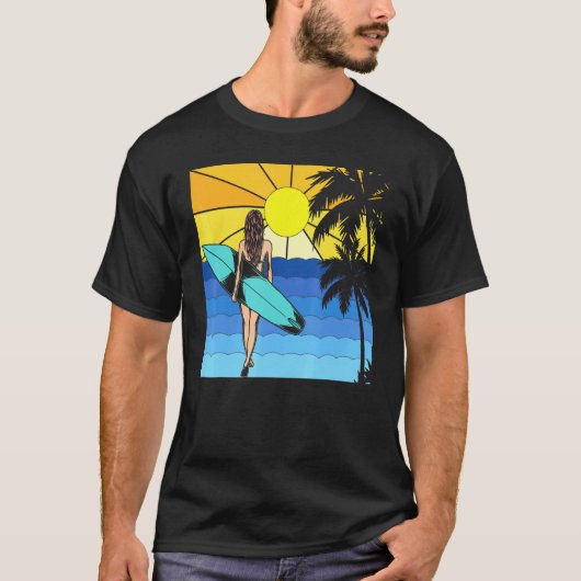 Zee Tropical Beach Surfboard Waves Surfer Sunset S T-shirt (Voorkant)