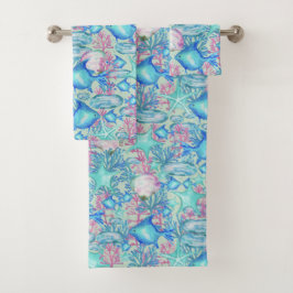 Zee Tuin Blauw Vis School Custom Kleur Bad Handdoek