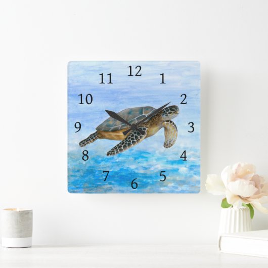 Zee Turtle 1 Vierkante Klok (Huis)