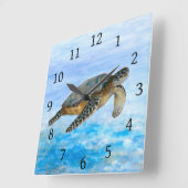 Zee Turtle 1 Vierkante Klok (Hoek)