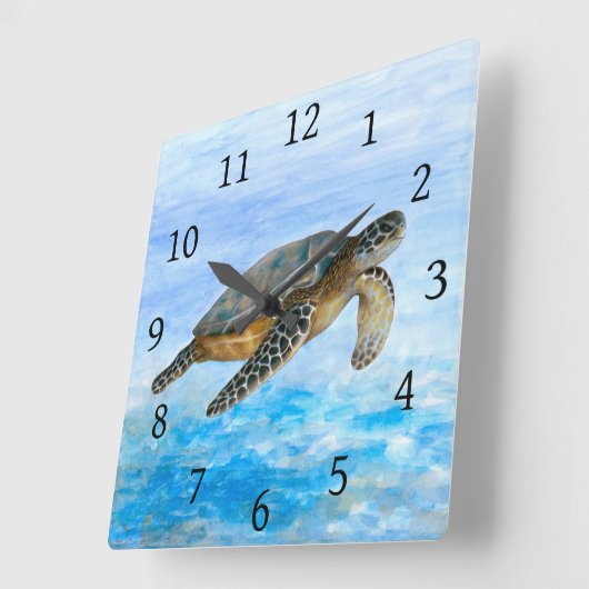 Zee Turtle 1 Vierkante Klok (Hoek)