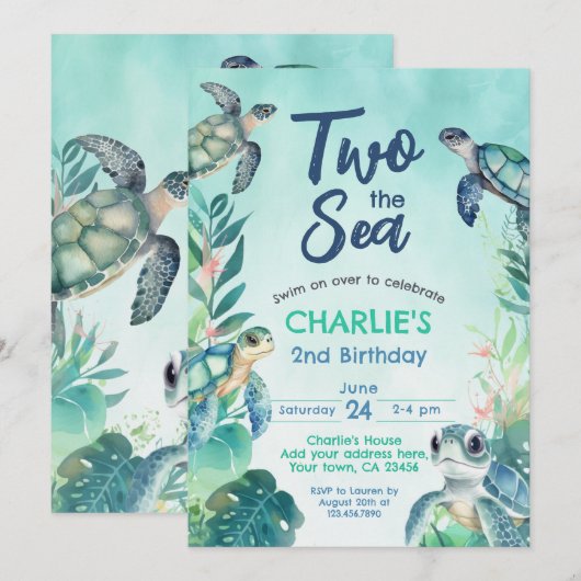Zee Turtle 2e Verjaardag Kaart (Voorkant / Achterkant)