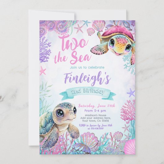 Zee Turtle 2e Verjaardagsuitnodiging Kaart (Voorkant)