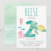 Zee Turtle 2e Verjaardagsuitnodiging Kaart (Voorkant / Achterkant)