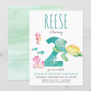 Zee Turtle 2e Verjaardagsuitnodiging Kaart