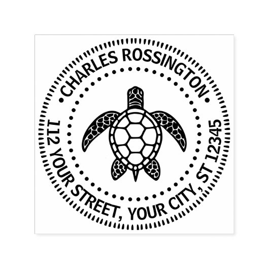Zee Turtle #5n Naam Retour Adres Zelfinktende Stempel (Design)
