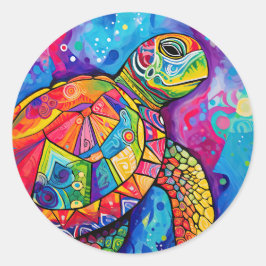 Zee Turtle Abstract Ocean Beach Earth Day Ronde Sticker