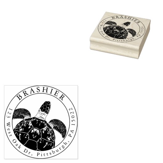 Zee Turtle Adresstempel Rubberstempel (Gestempeld)