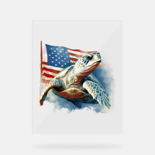 Zee Turtle Amerikaanse vlag Acryl Bord (Voorkant)