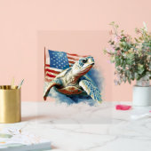 Zee Turtle Amerikaanse vlag Acryl Bord (Huwelijk)