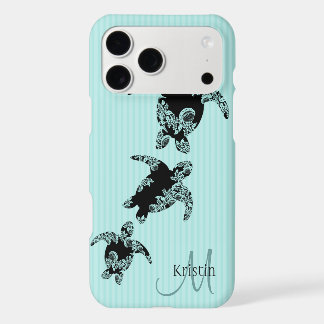 Zee Turtle Aqua Stripe met Monogram