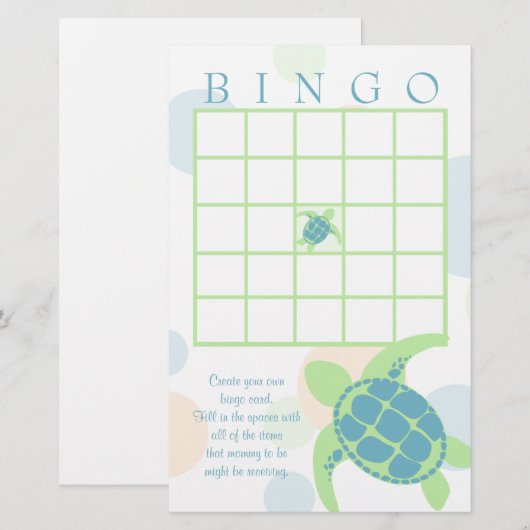 Zee Turtle Baby shower Bingo (Voorkant / Achterkant)
