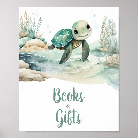 Zee Turtle Baby shower Boeken en geschenken Poster (Voorkant)