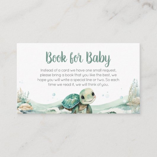 Zee Turtle Baby shower Boeken voor Baby Informatiekaartje (Voorkant)