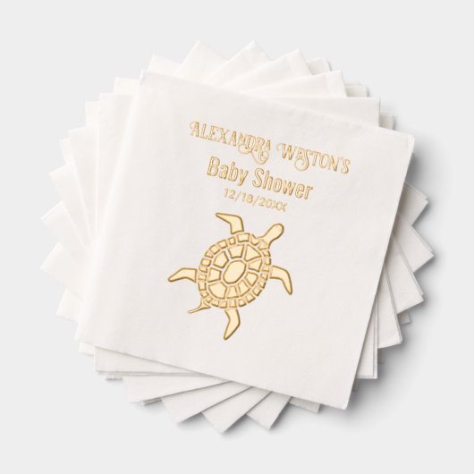 Zee Turtle Baby shower Celebration Naam Datum Folie Servetten (Insitu (Gestapeld))