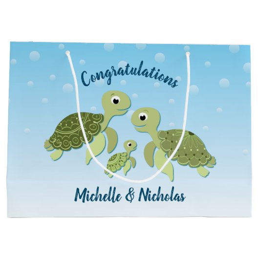 Zee Turtle Baby shower Co-Ed Gender Neutral Groot Cadeauzakje (Achterkant)