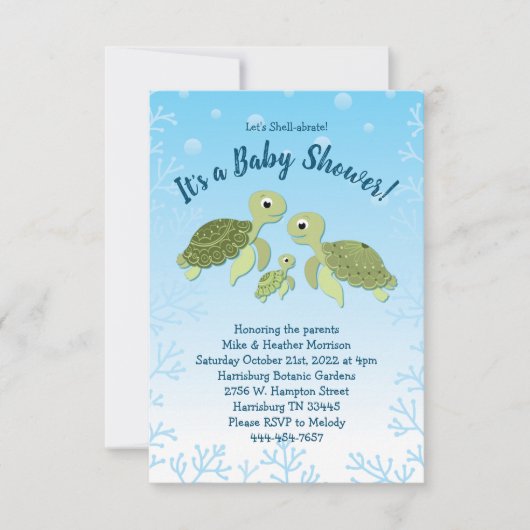 Zee Turtle Baby shower Co-Ed Gender Neutral Kaart (Voorkant)