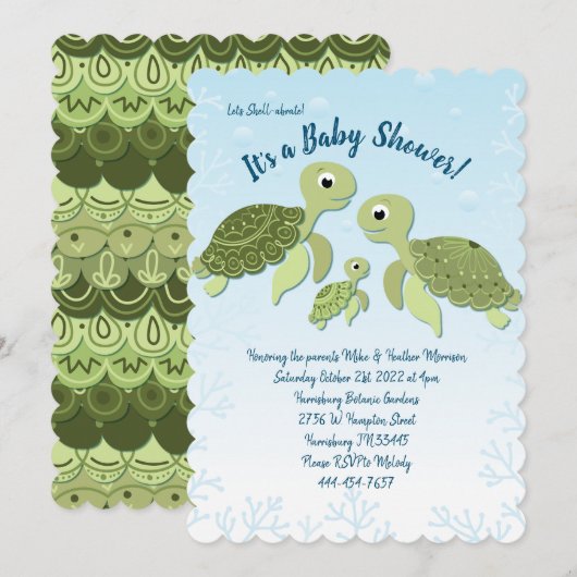 Zee Turtle Baby shower Co-Ed Gender Neutral Kaart (Voorkant / Achterkant)