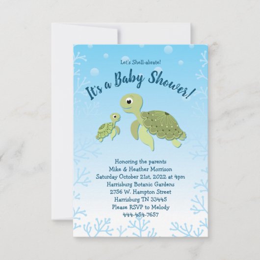 Zee Turtle Baby shower Co-Ed Gender Neutral Kaart (Voorkant)