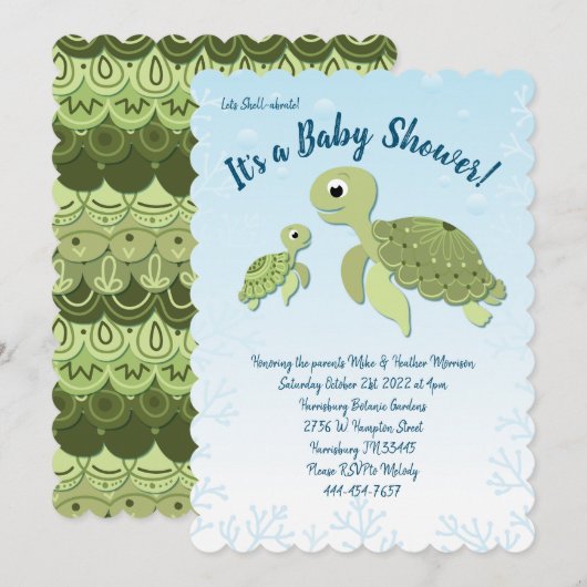 Zee Turtle Baby shower Co-Ed Gender Neutral Kaart (Voorkant / Achterkant)