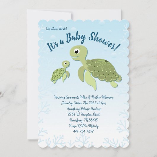 Zee Turtle Baby shower Co-Ed Gender Neutral Kaart (Voorkant)