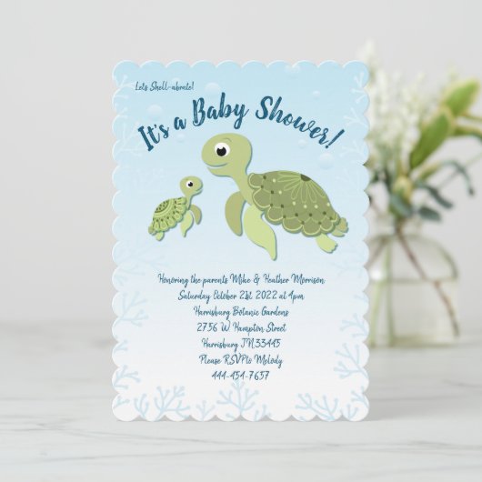 Zee Turtle Baby shower Co-Ed Gender Neutral Kaart (Staand voorkant)